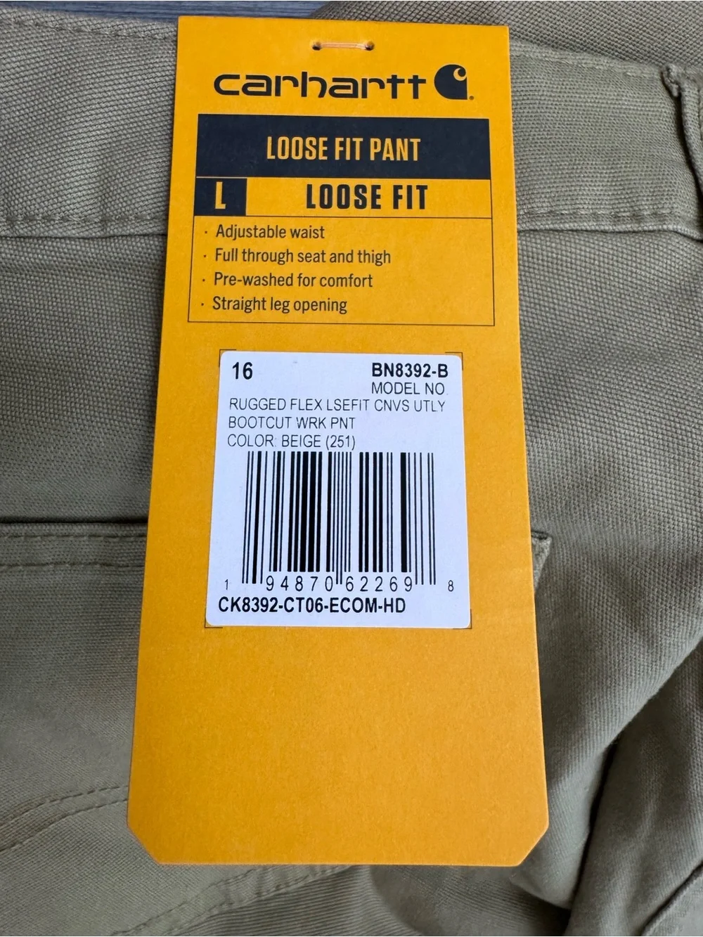 Carhartt Kids Size 16 Brown Loose Fit Utility Bootcut Work Pants NWT Beige NEW